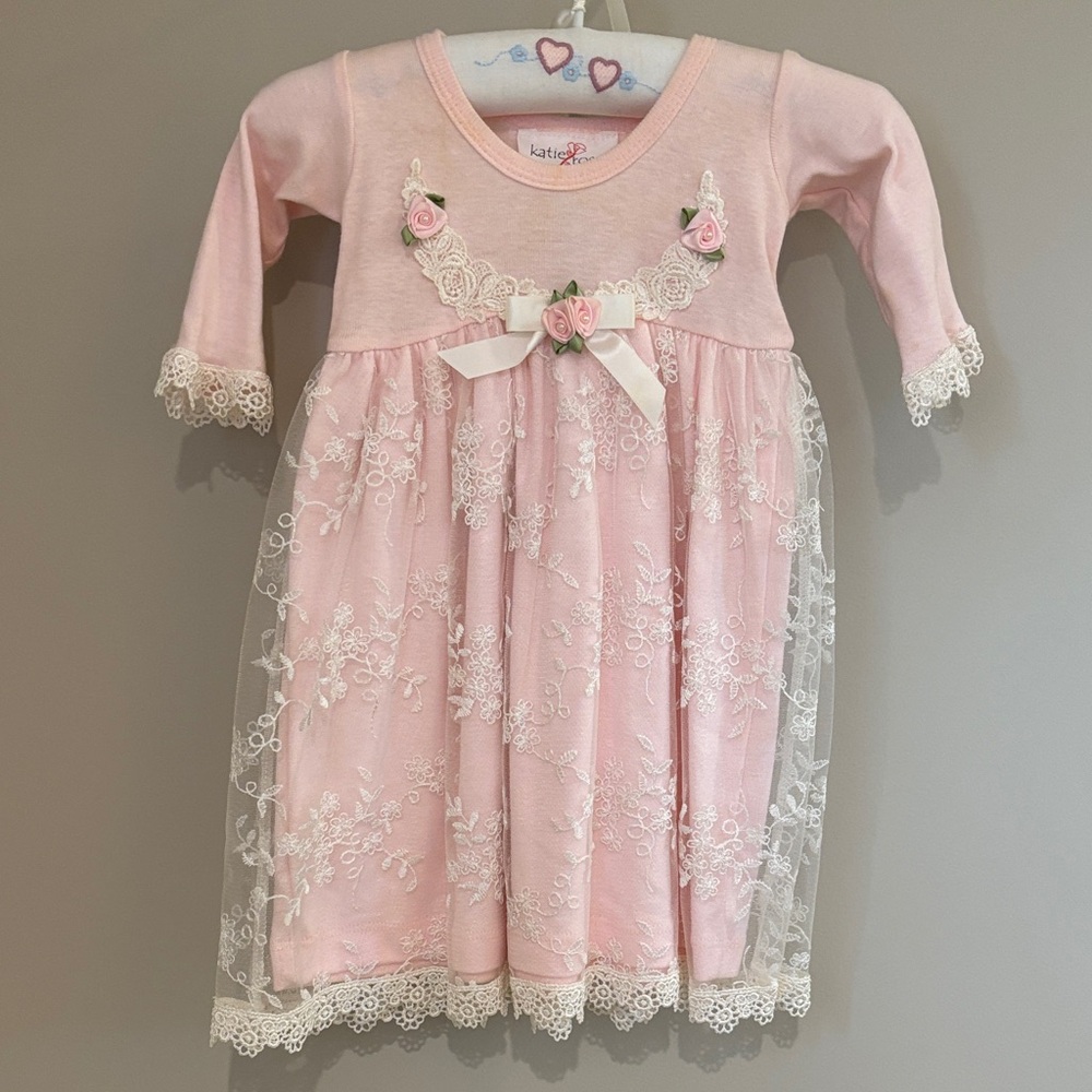 Katie Rose Girls Pink Lace Dress; size 9 months